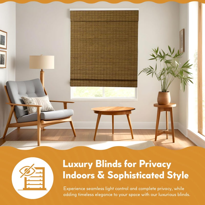 Radiance Cordless Bamboo Roman Shades for Windows - Flatstick Bamboo Blinds for Semi-Private Light Control - Easy to Lift & Fold Up Window Shades - Cocoa - 29 in. W x 64 in. L - (2216304E) - Image 5